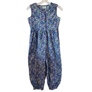 Vintage Bonny Lass Girls Youth Pansy Floral Print Jumpsuit Size 12 Blue Green